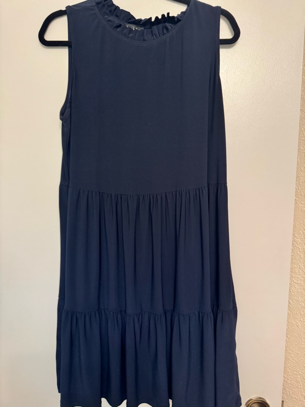 Nicole Miller Sleeveless Navy Tiered Ruffle Neck Dress 1X